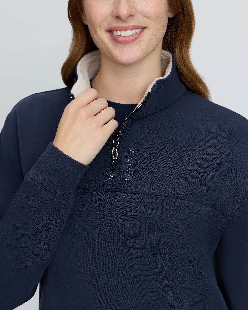 Navy Coloured LeMieux Womens Scarlet Quarter Zip Sweat on White Background