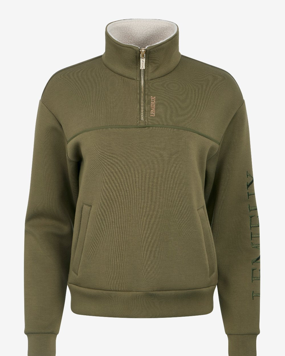 Willow Green Coloured LeMieux Womens Scarlet Quarter Zip Sweat on White Background