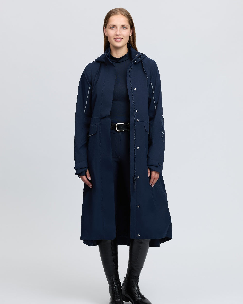 Navy Coloured LeMieux Womens Stormwear Performance Riding Coat on White Background