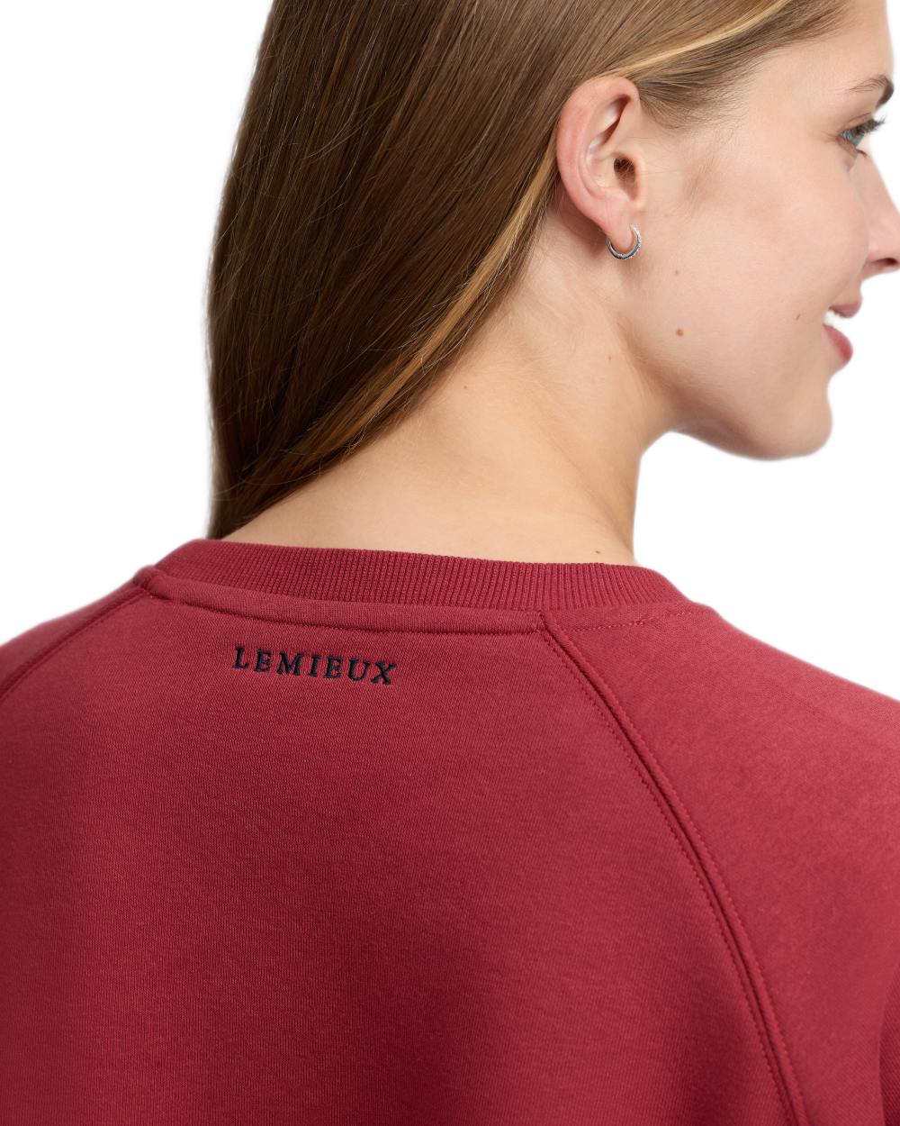 Russet coloured LeMieux Womens Vida Varsity Crew Neck Sweatshirt on white background