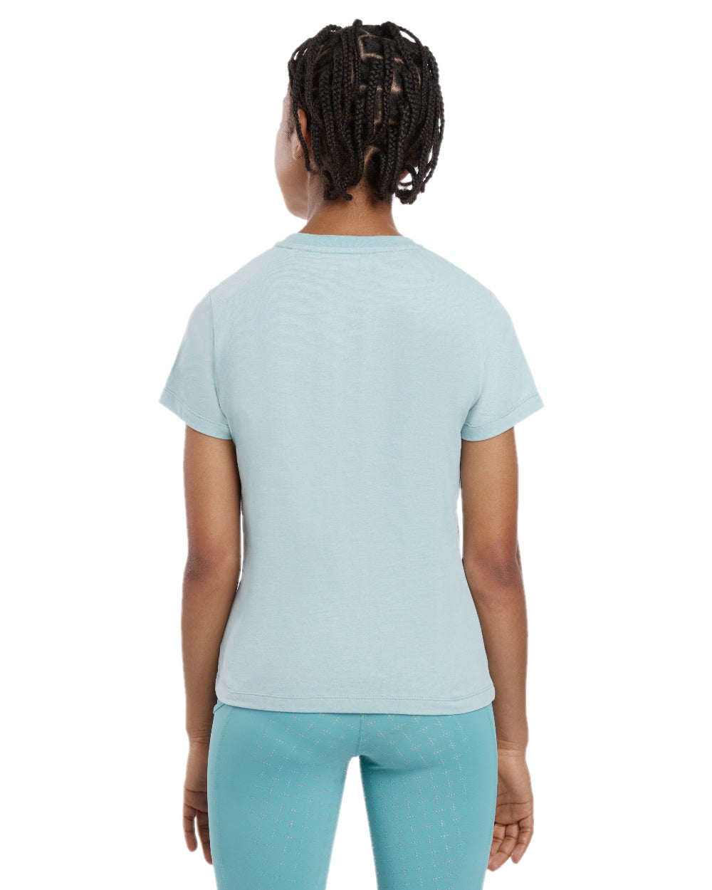 Aqua coloured LeMieux Young Rider Arianna T-Shirt on white background