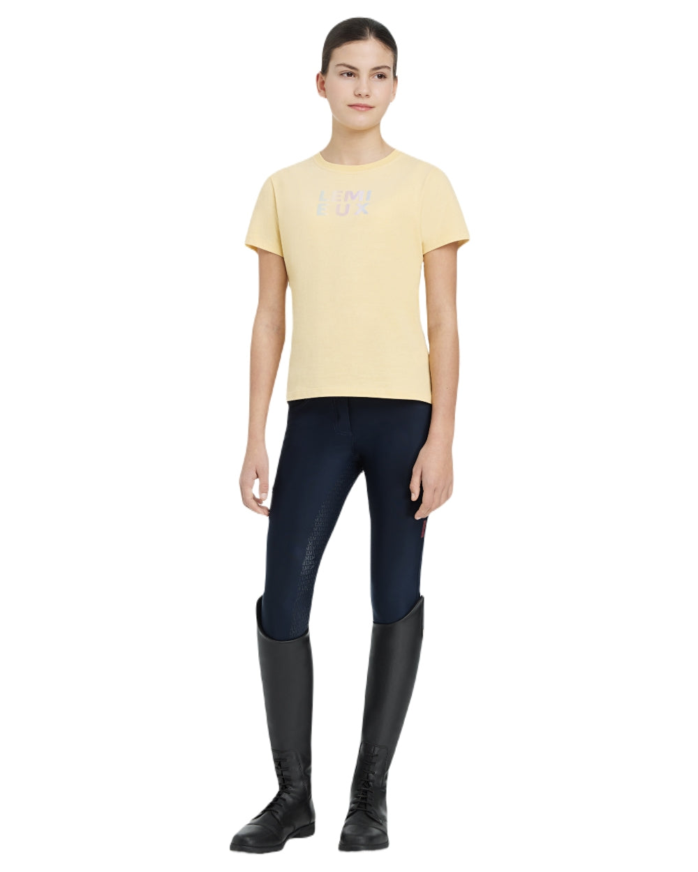 Mimosa coloured LeMieux Young Rider Arianna T-Shirt on white background