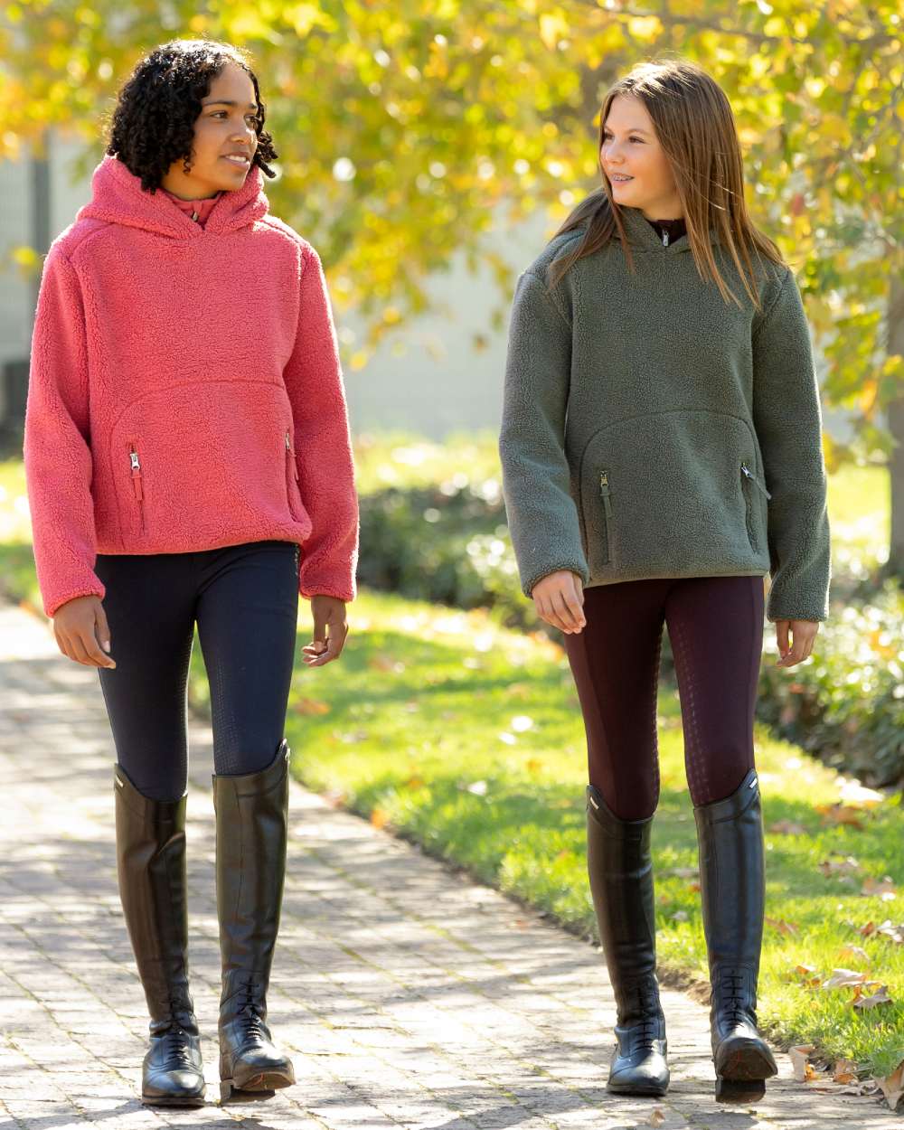 Rosemary coloured LeMieux Young Rider Avalon Hoodie on tree background