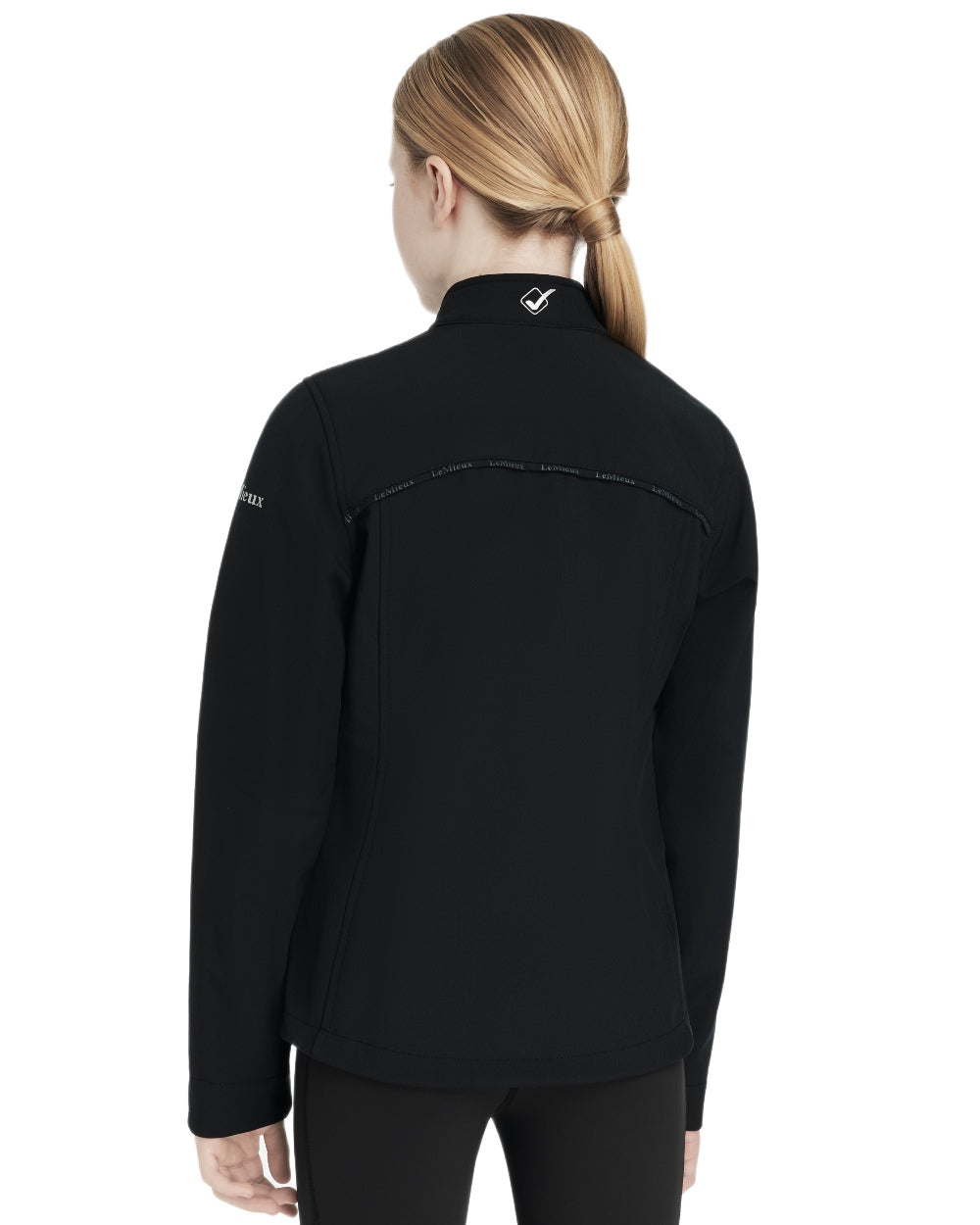 Black coloured LeMieux Young Rider Elite Softshell Jacket on white background