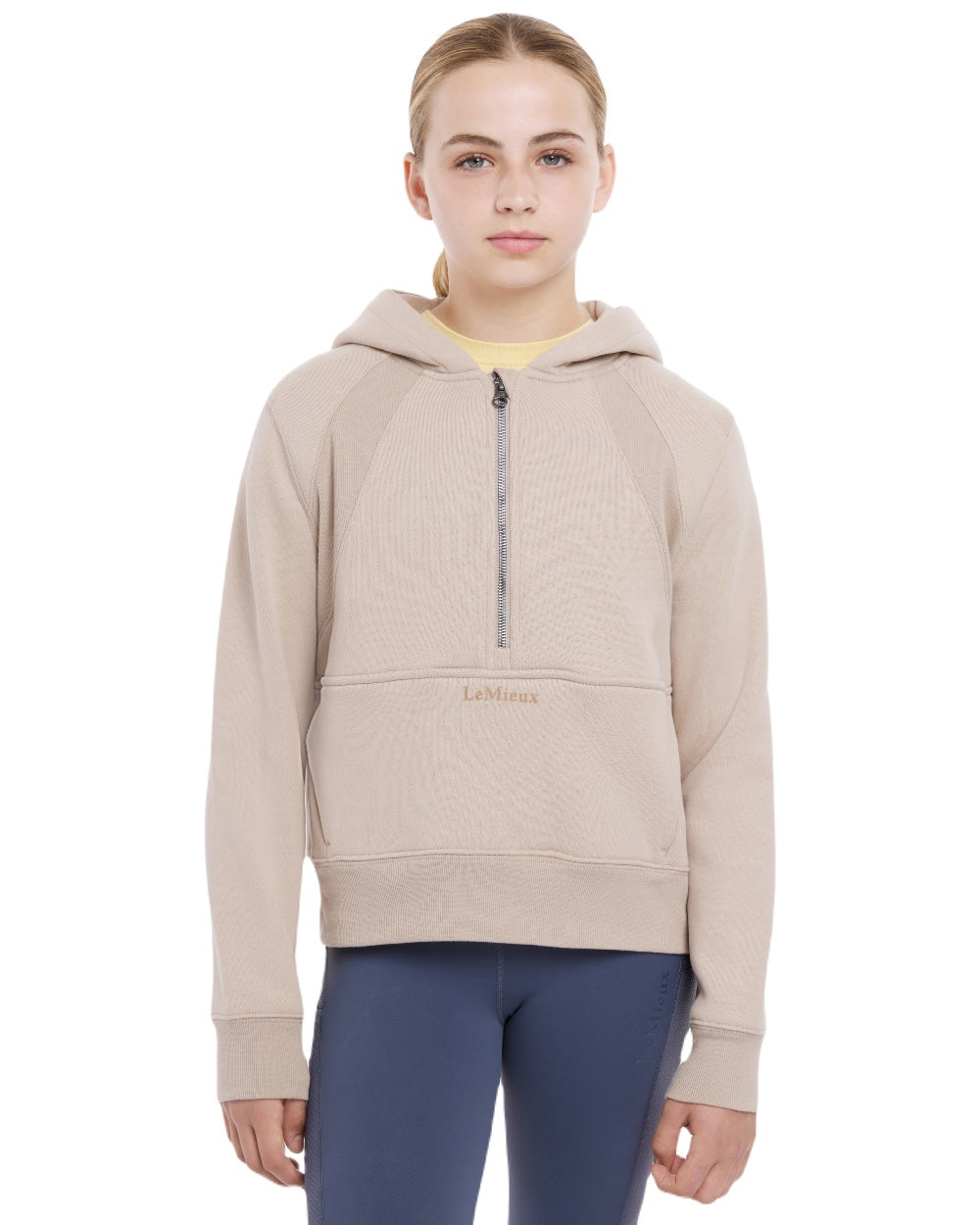 Almond coloured LeMieux Young Rider Harriet Pop Over Hoodie on white background