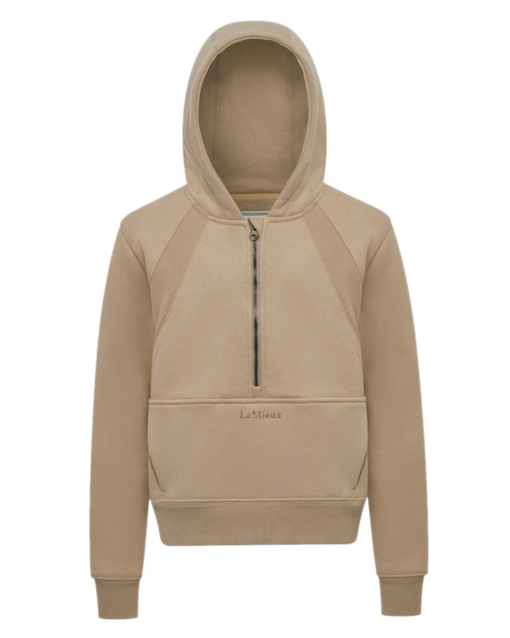 Almond coloured LeMieux Young Rider Harriet Pop Over Hoodie on white background