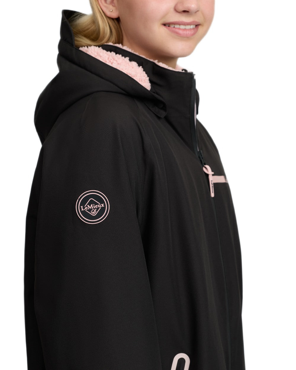 Black coloured LeMieux Young Rider HydroShield Robe Long Coat on white background