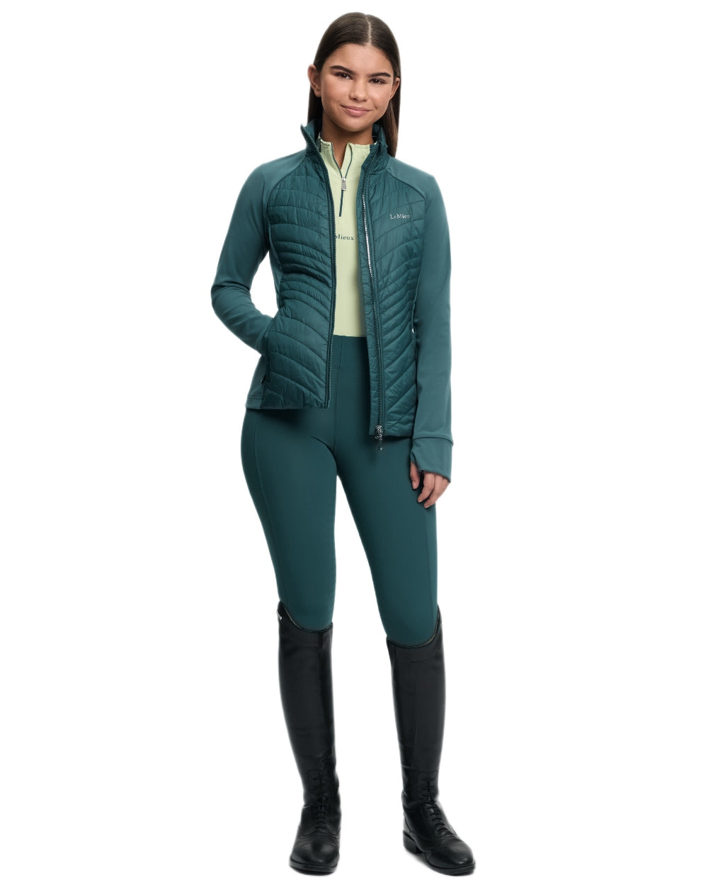 Jungle coloured LeMieux Young Rider Josephine Jacket on white background