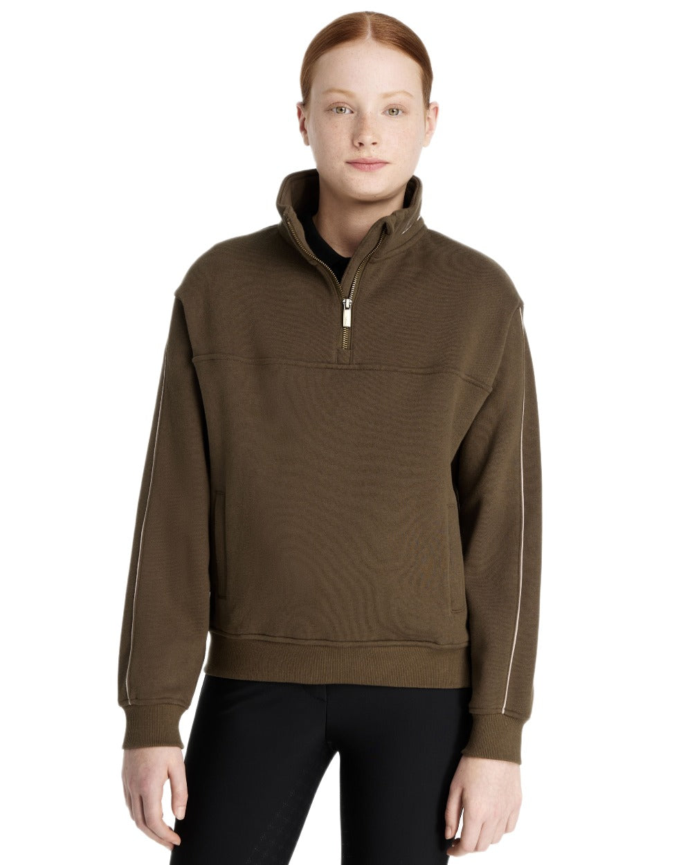 Alpine coloured LeMieux Young Rider Kate Quarter Zip Sweater on white background