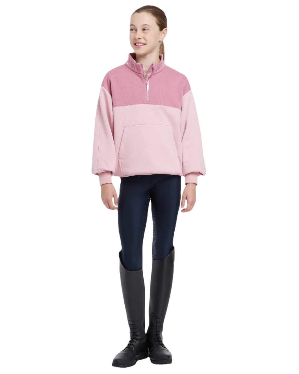 Blossom coloured LeMieux Young Rider Kate Quarter Zip Sweater on white background