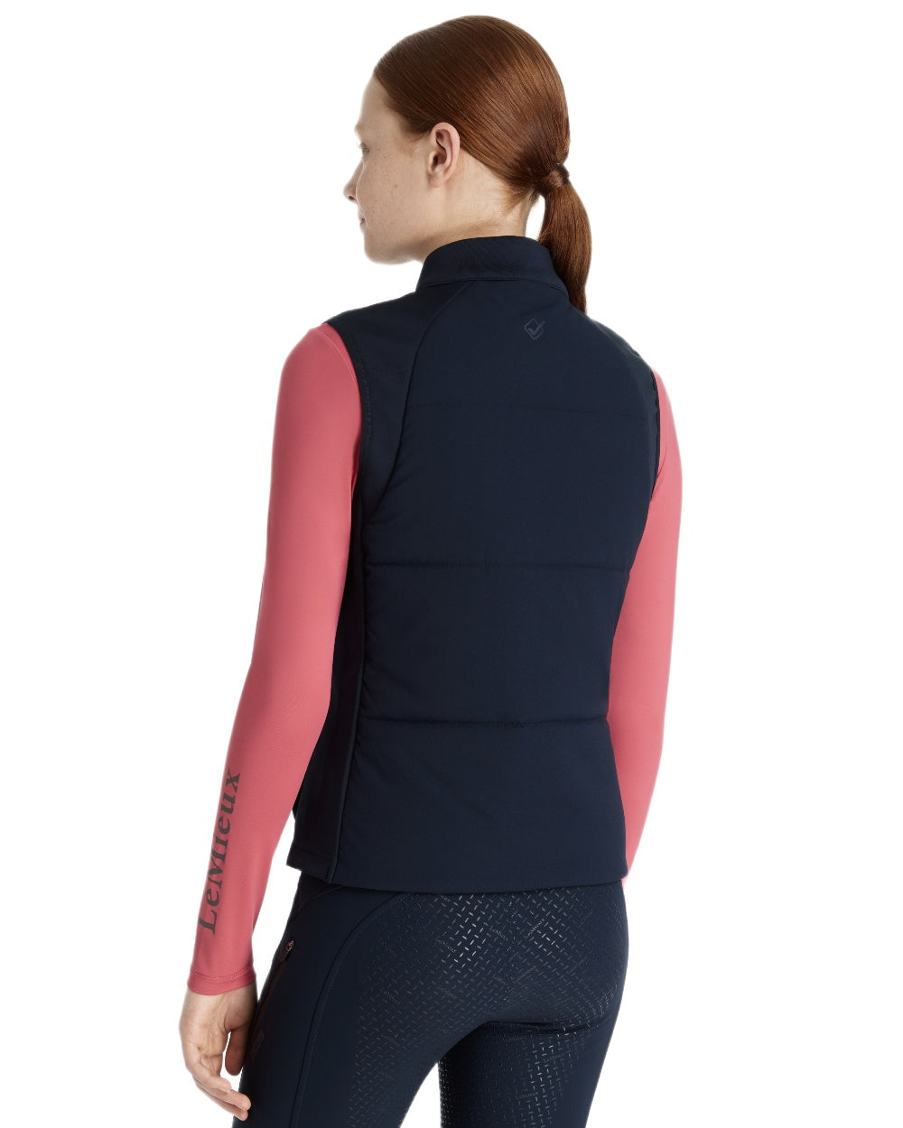 Navy coloured LeMieux Young Rider Pammy Training Gilet on white background