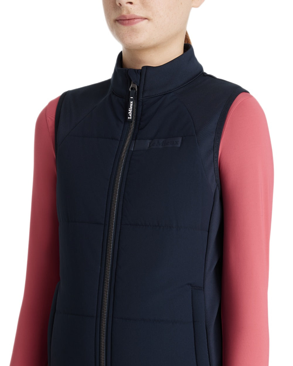 Navy coloured LeMieux Young Rider Pammy Training Gilet on white background