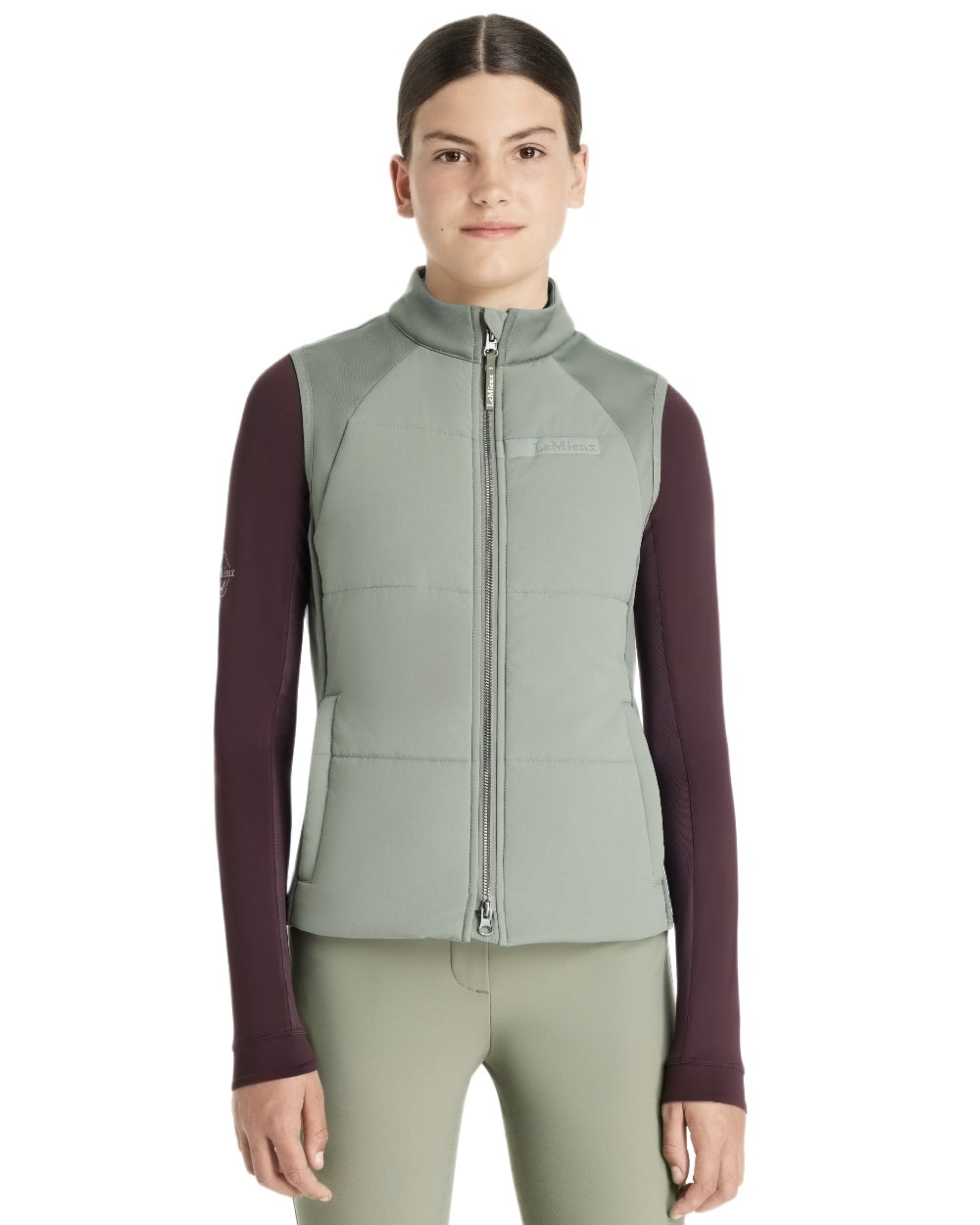 Rosemary coloured LeMieux Young Rider Pammy Training Gilet on white background