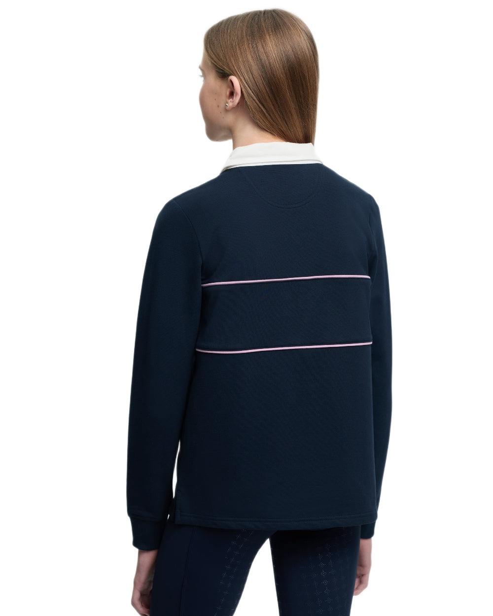 Navy coloured LeMieux Young Rider Riley Rugby Shirt on white background