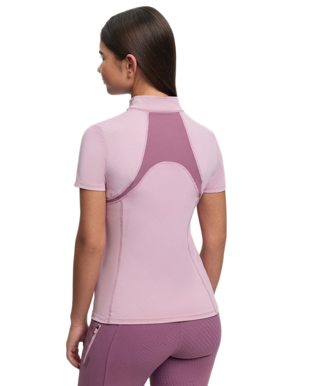 Fondant coloured LeMieux Young Rider Short Sleeve Mia Mesh Base Layer on white background