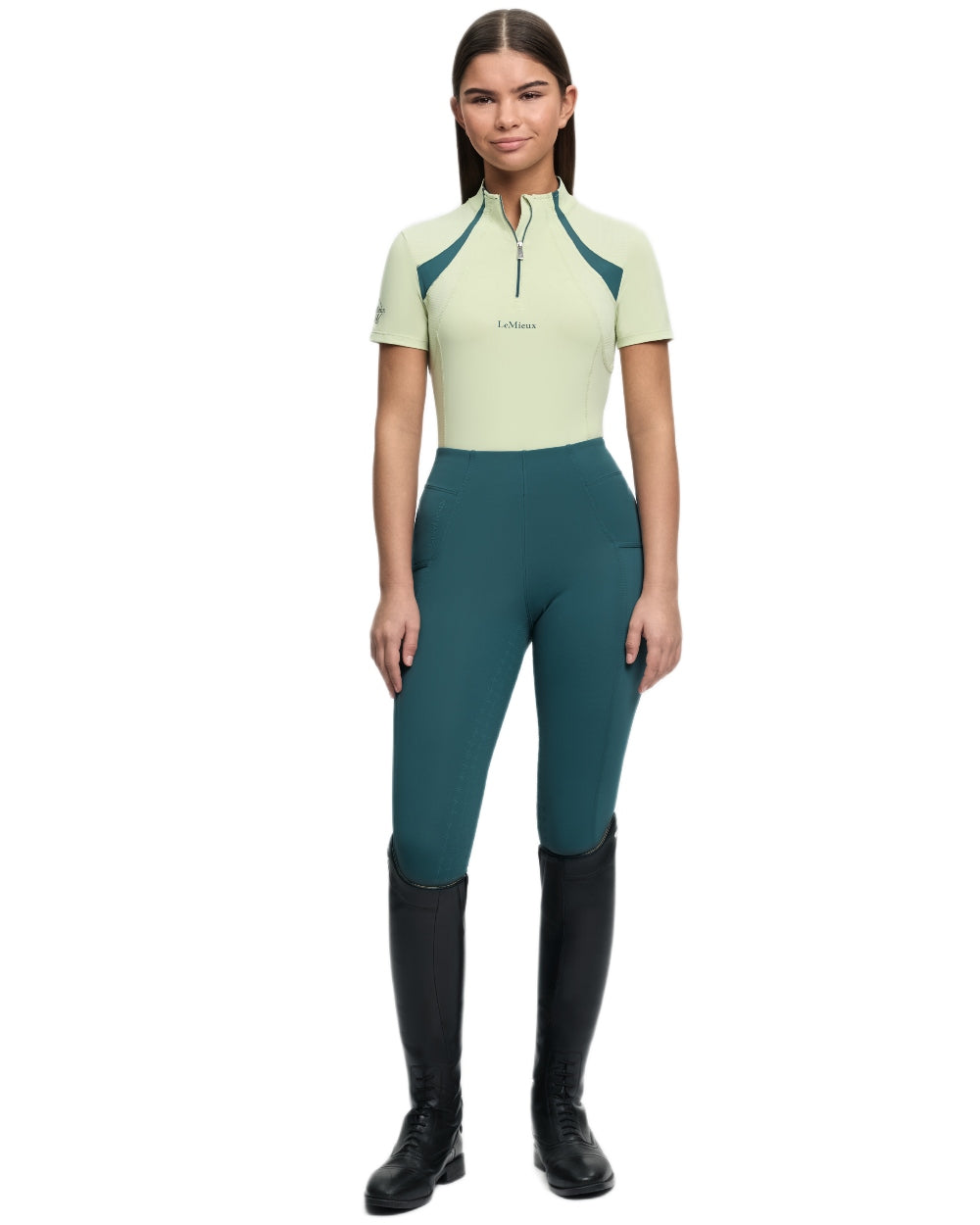 Macaron coloured LeMieux Young Rider Short Sleeve Mia Mesh Base Layer on white background