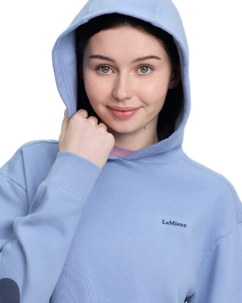 Powder Blue coloured LeMieux Young Rider Sia Hoodie on white background