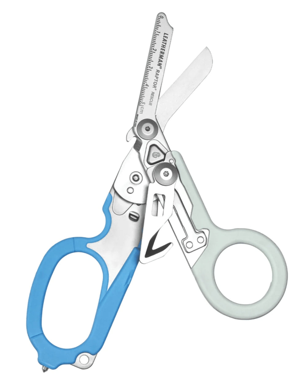 Aqua coloured Leatherman Raptor Emergency Foldable Medical Shears Clearance on white background