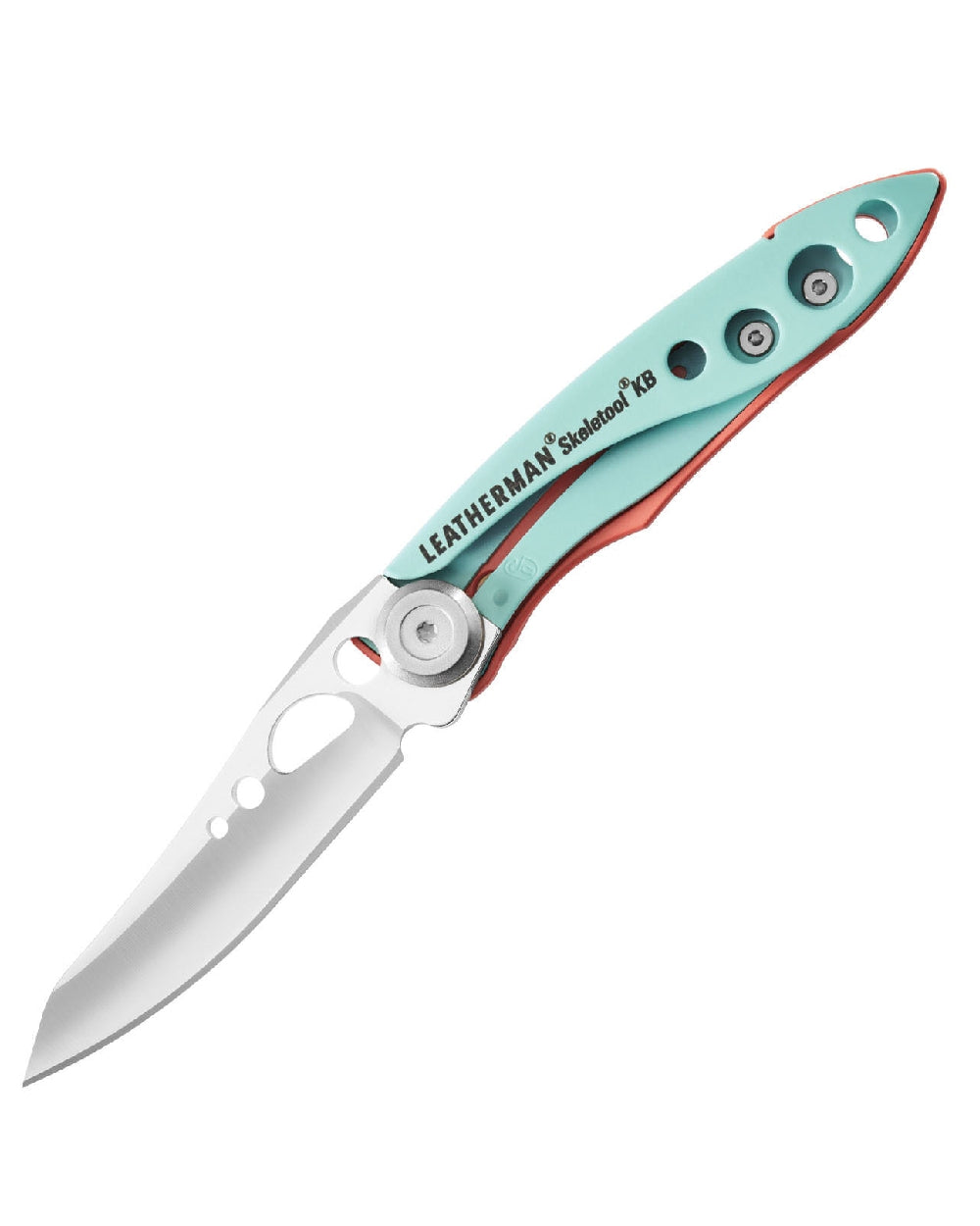 Paradise coloured Leatherman Skeletool KB Knife on white background