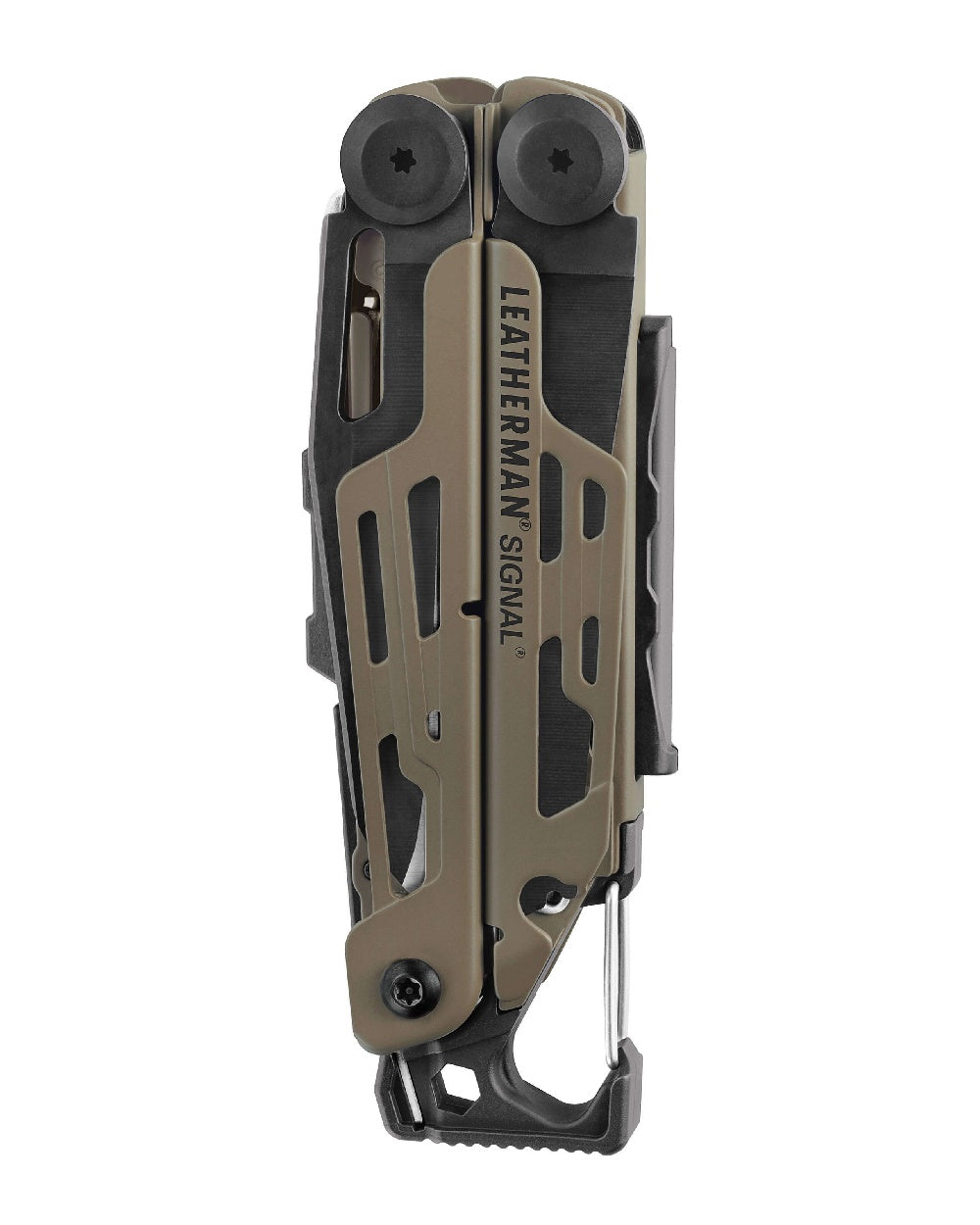 Coyote/Black Coloured Leatherman Signal+ Multi-Tool W/ Nylon Sheath On A White Background