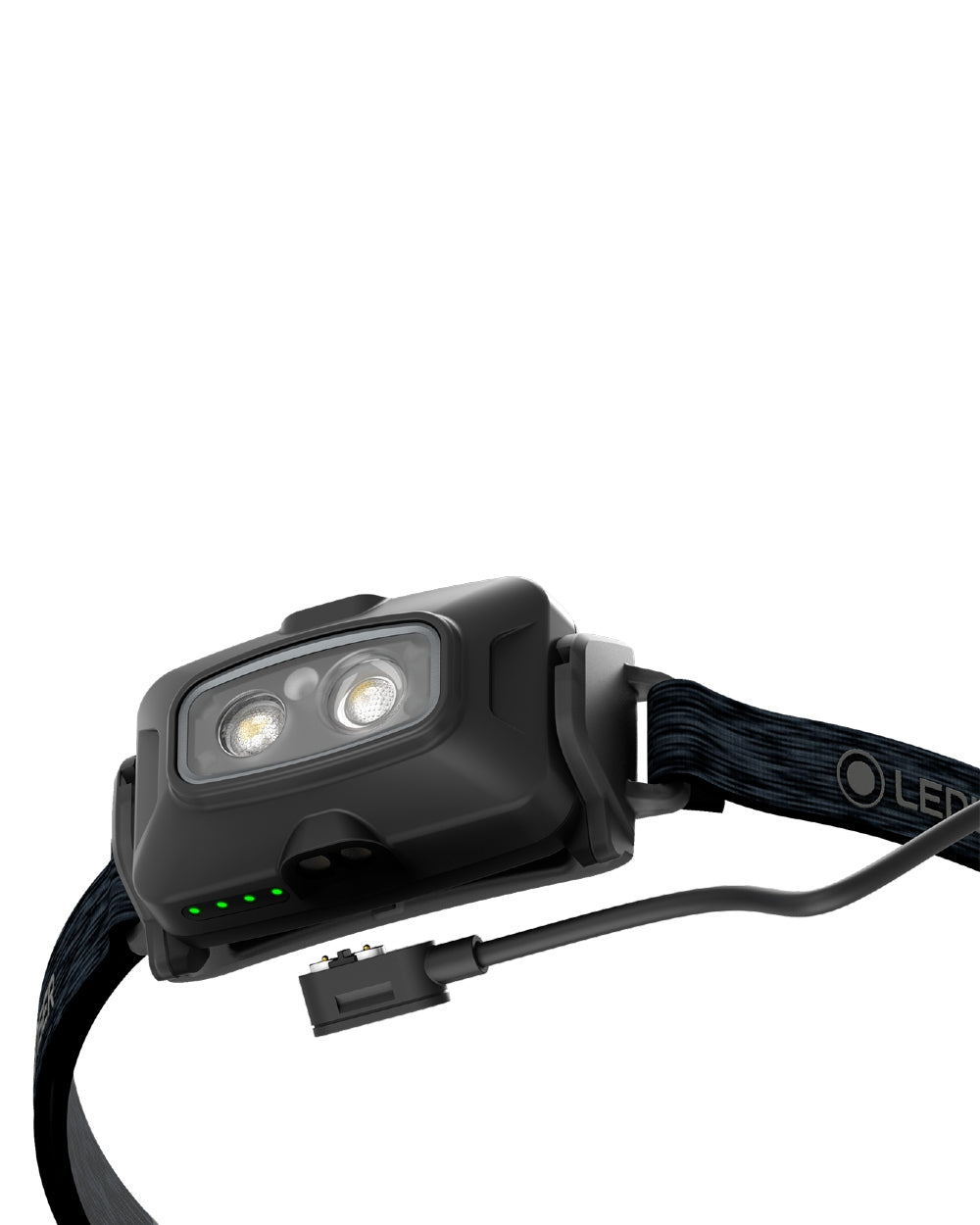 Black Coloured Led Lenser HF4R Core Rechargeable Head Torch on white background