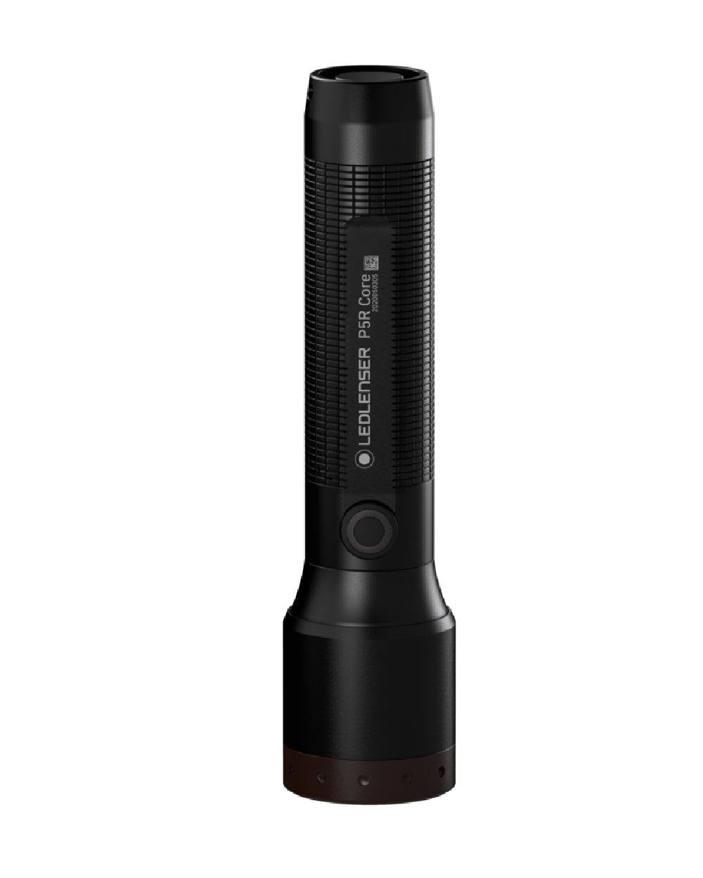 Black coloured Led Lenser P5R Core Rechargeable Torch on white background
