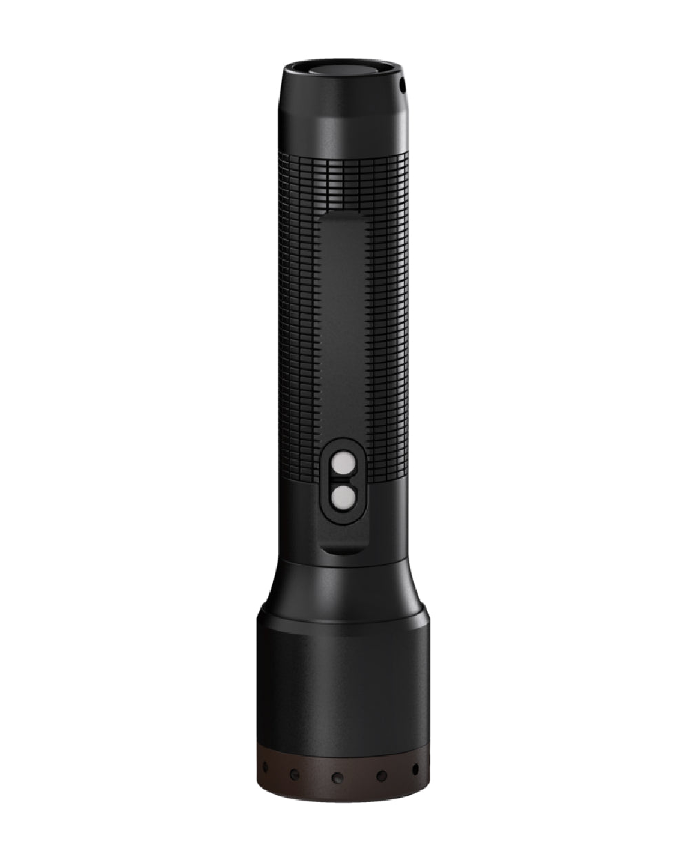 Black coloured Led Lenser P5R Core Rechargeable Torch on white background