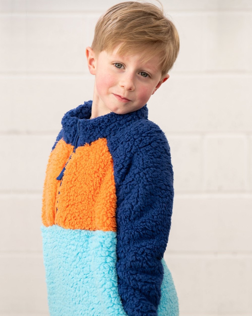 Navy Blue Orange coloured Lighthouse Childrens Caden Fleece on wall background