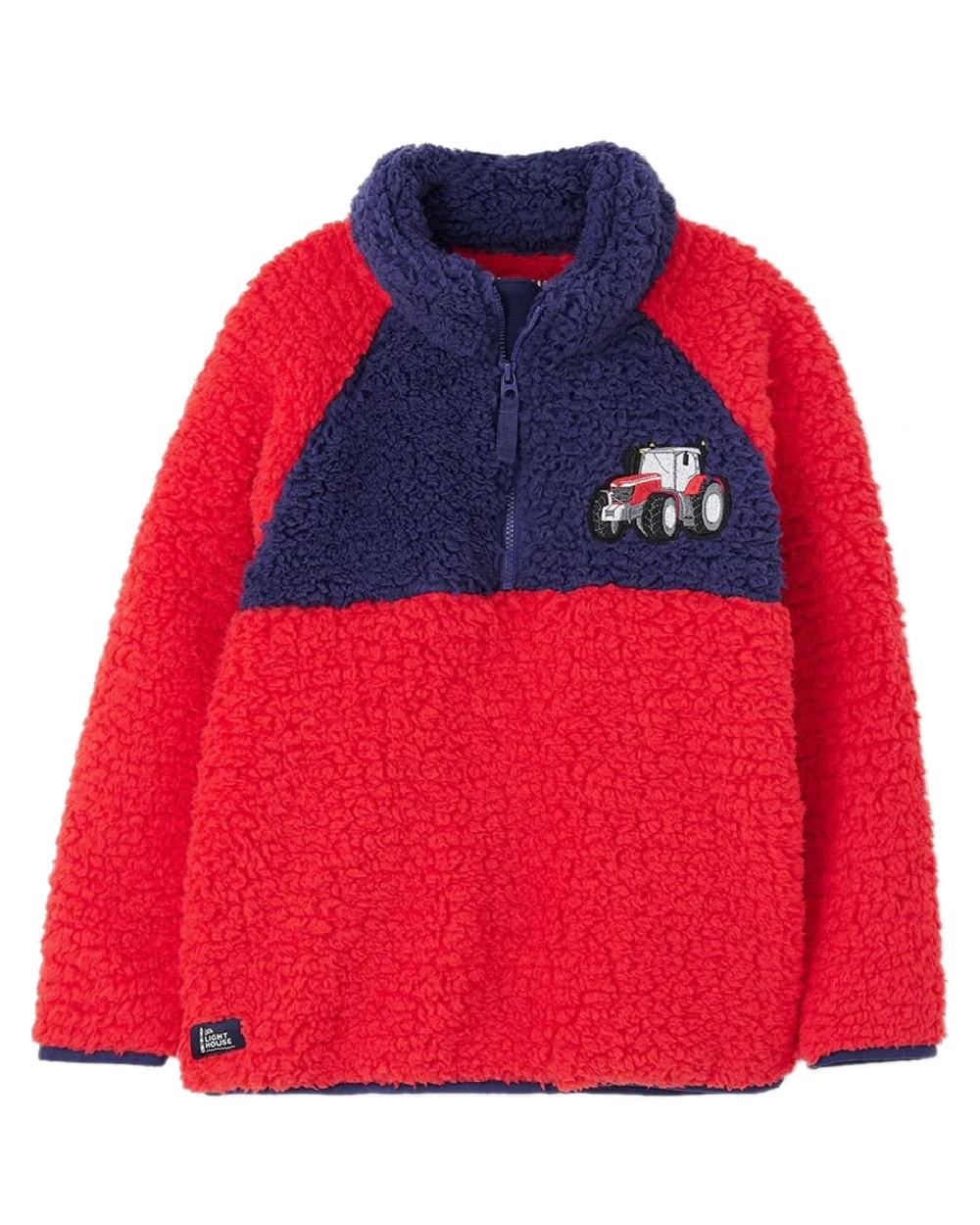 Red Tractor coloured Lighthouse Childrens Caden Fleece on white background