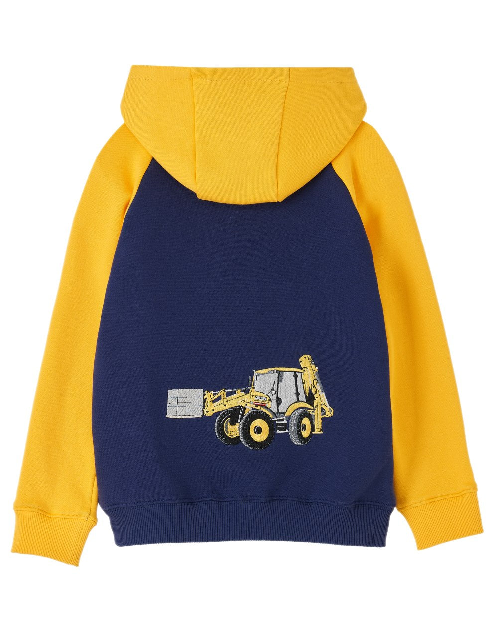 Navy JCB coloured Lighthouse Jackson Childrens Full Zip Hoodie on white background