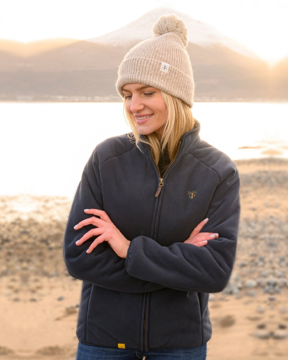 Navy coloured Lighthouse Ladies Avon Waterproof Fleece on mountain background