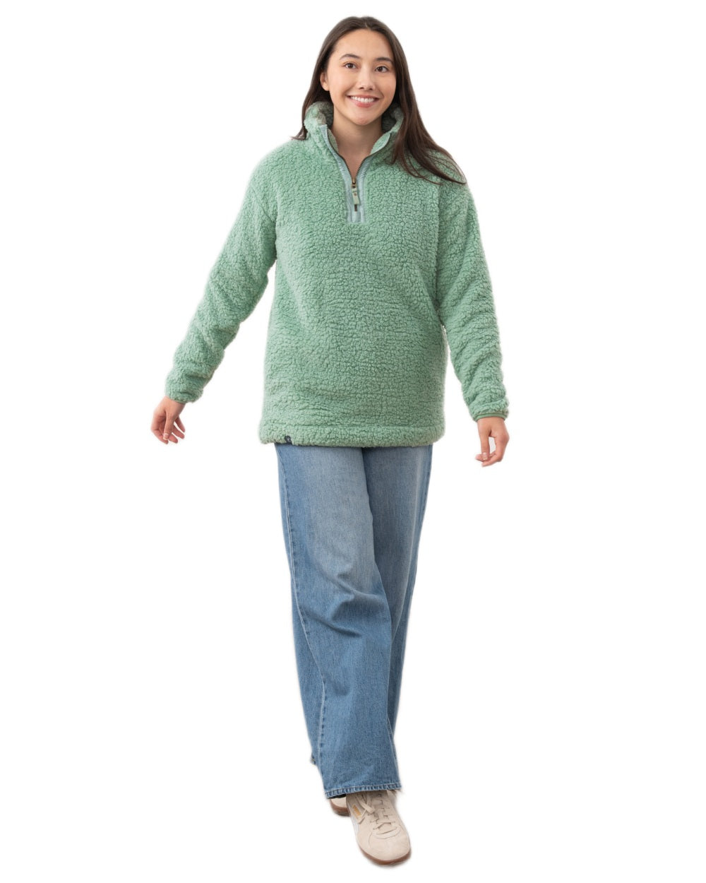 Basil coloured Lighthouse Ladies Bay Sherpa Fleece on white background