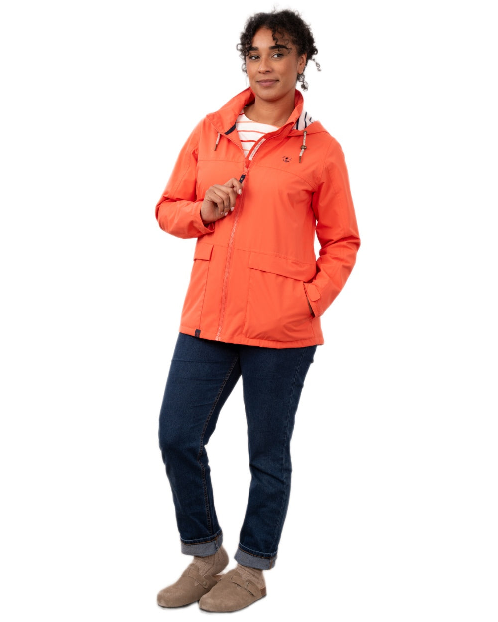 Coral coloured Lighthouse Ladies Beachcomber II Coat on white background