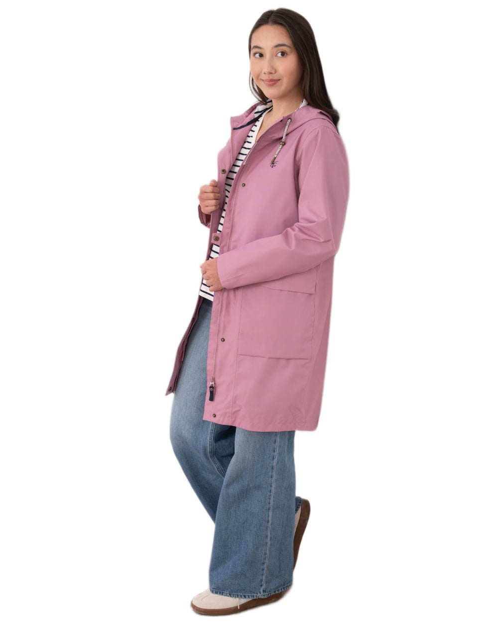 Wild Rose coloured Lighthouse Ladies Beachcomber Long Jacket II on white background