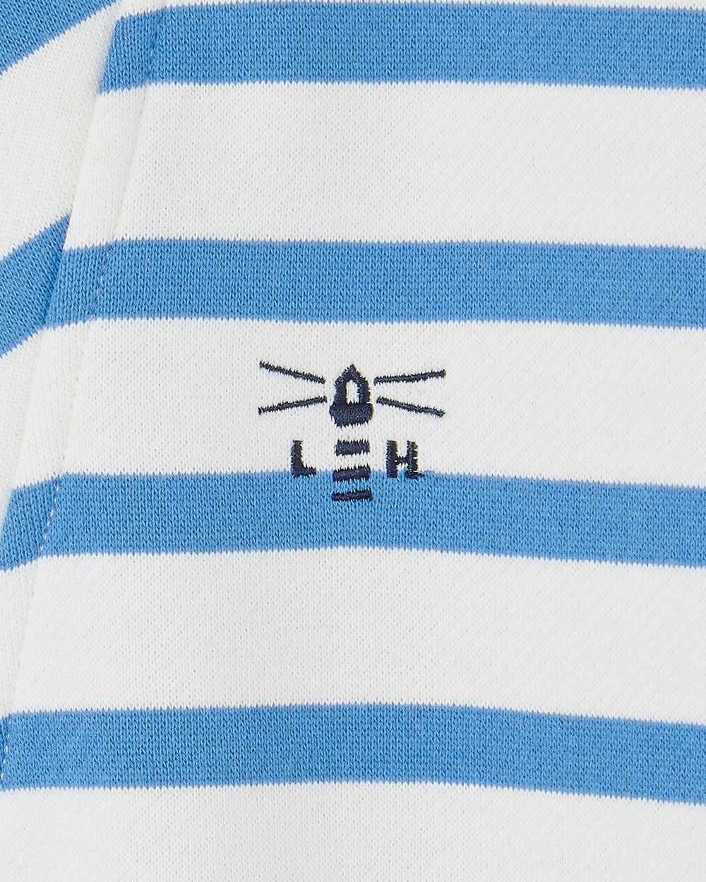 Marine Blue Stripe coloured Lighthouse Ladies Coral Jersey on curtain background