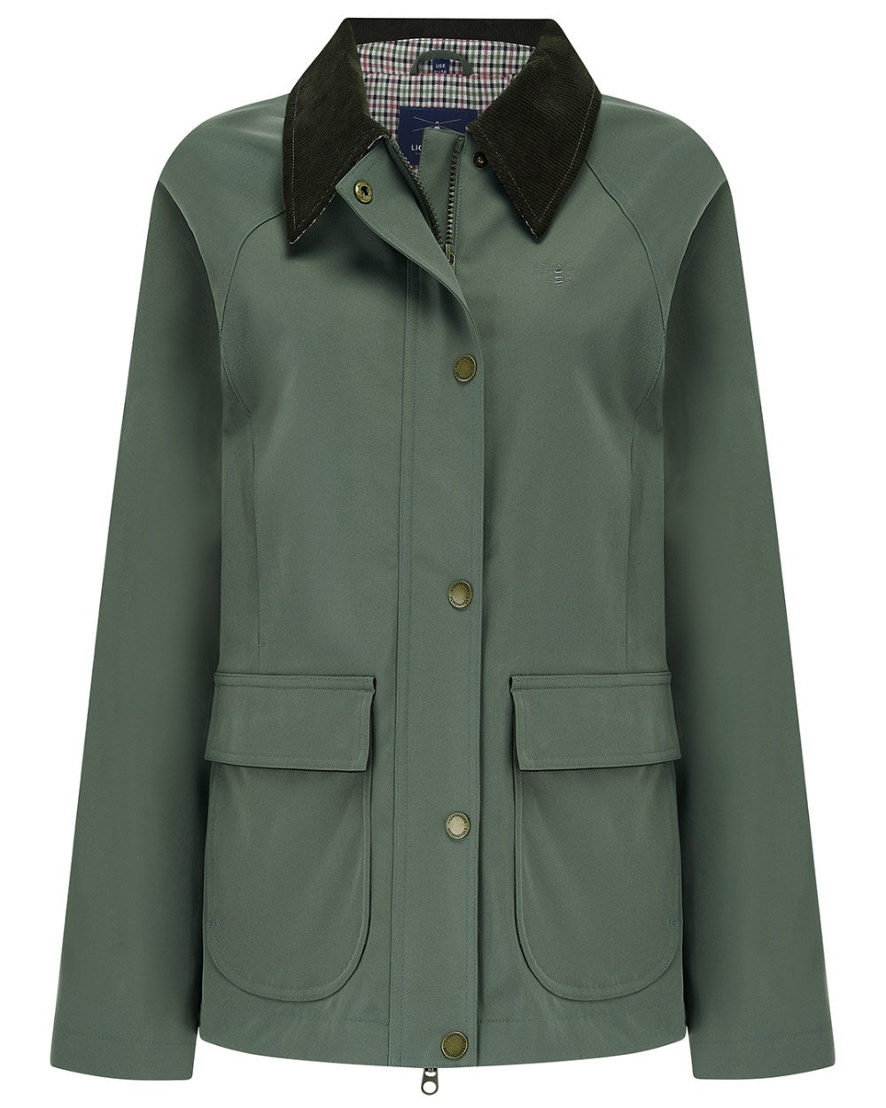 Olivine coloured Lighthouse Ladies Devon Raincoat on white background
