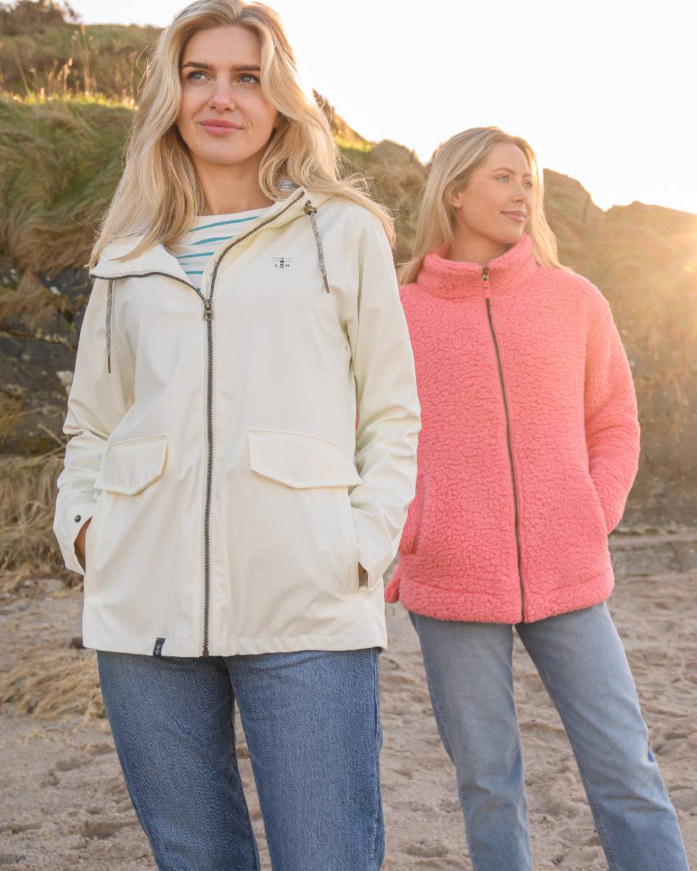 Coconut coloured Lighthouse Ladies Lucy Jacket on mountain background