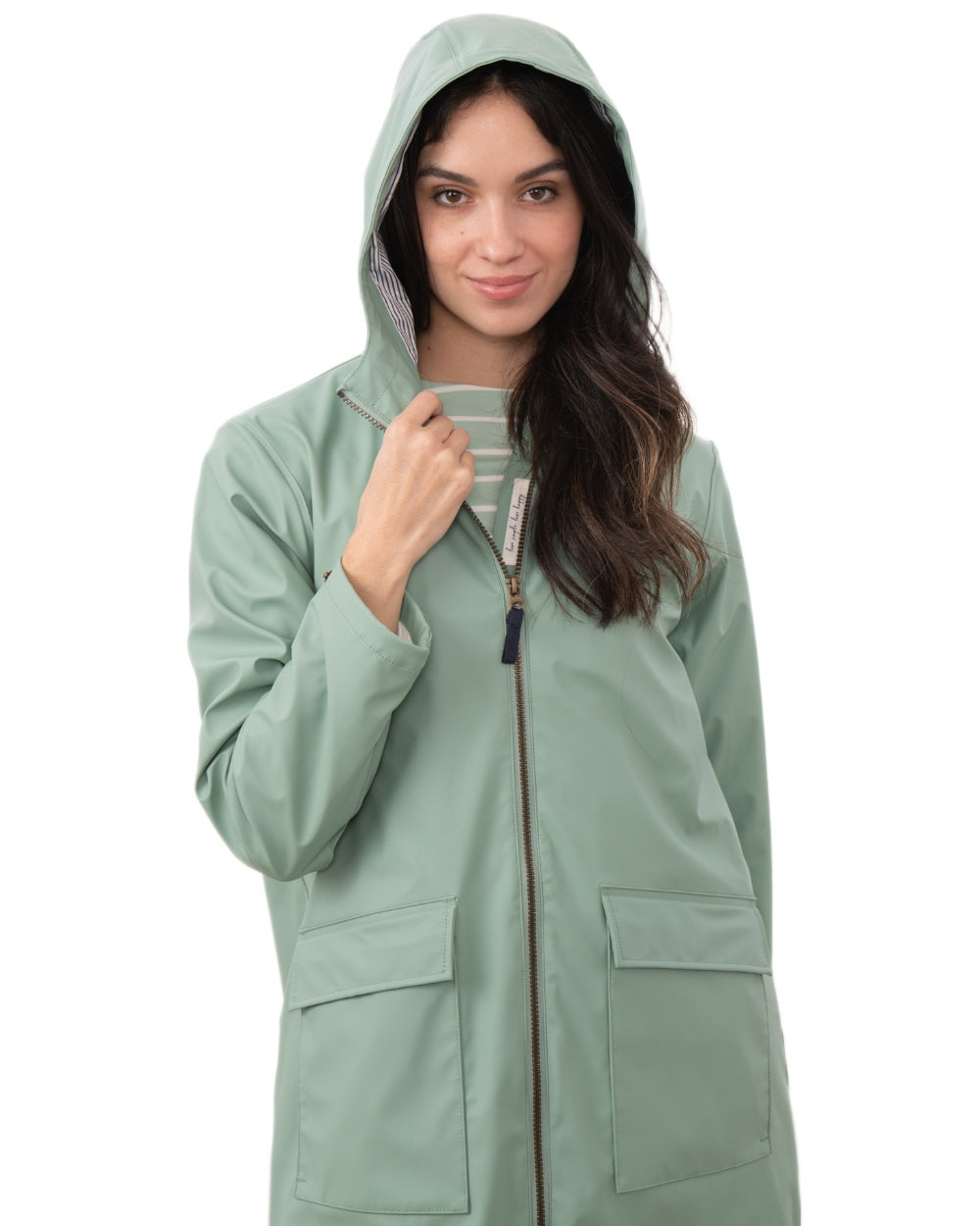 Basil coloured Lighthouse Ladies Lucy Long Coat on white background