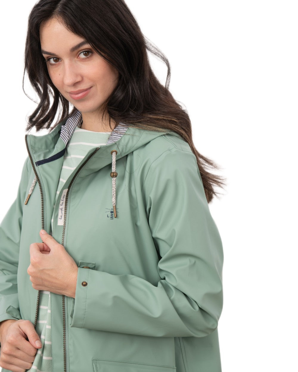 Basil coloured Lighthouse Ladies Lucy Long Coat on white background