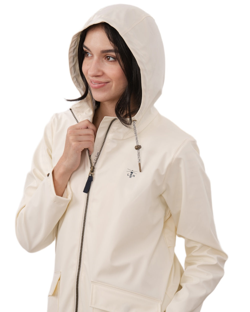 Coconut coloured Lighthouse Ladies Lucy Long Coat on white background