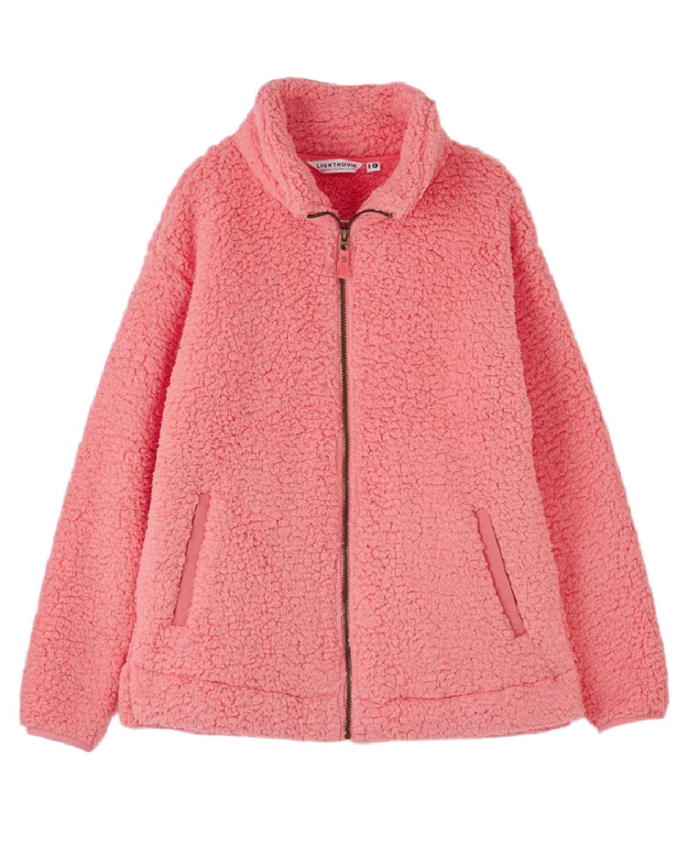Sugar Coral coloured Lighthouse Ladies Seashell Full Zip Sherpa Fleece on white background
