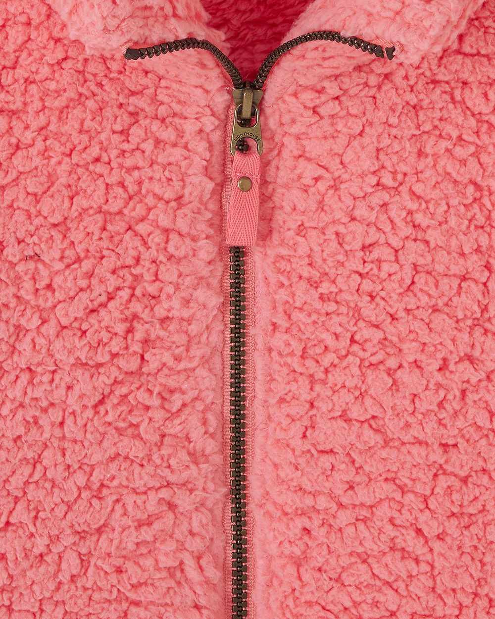 Sugar Coral coloured Lighthouse Ladies Seashell Full Zip Sherpa Fleece on white background