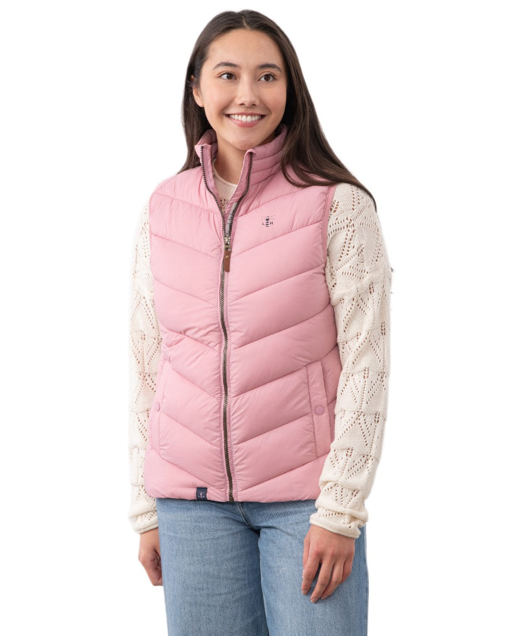 Pink coloured Lighthouse Laurel Ladies Gilet on white background
