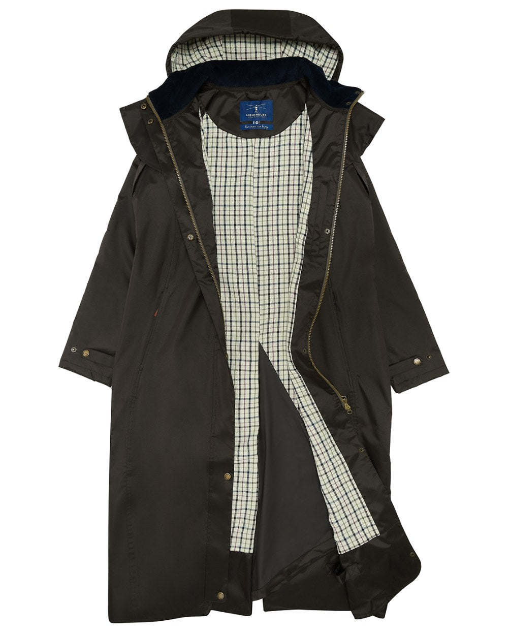 Chocolate coloured Lighthouse Outback Full Length Ladies Waterproof Raincoat on white background