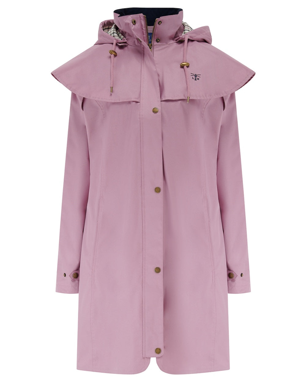 Wild Rose coloured Lighthouse Outrider 3/4 Length Ladies Waterproof Raincoat on white background