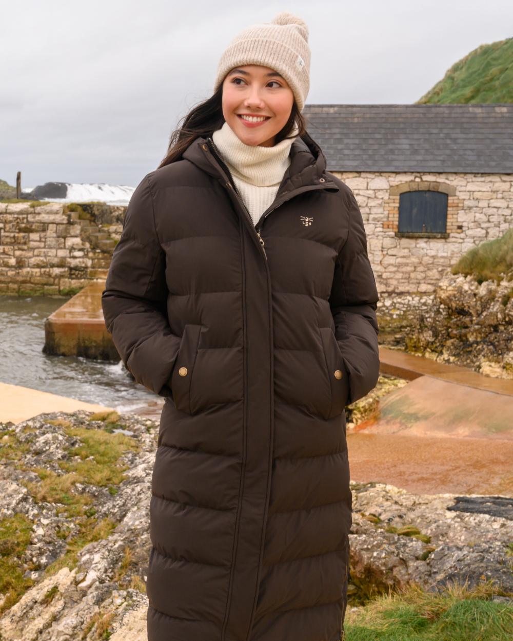 Cocoa coloured Lighthouse Savannah Coat on outdoor background