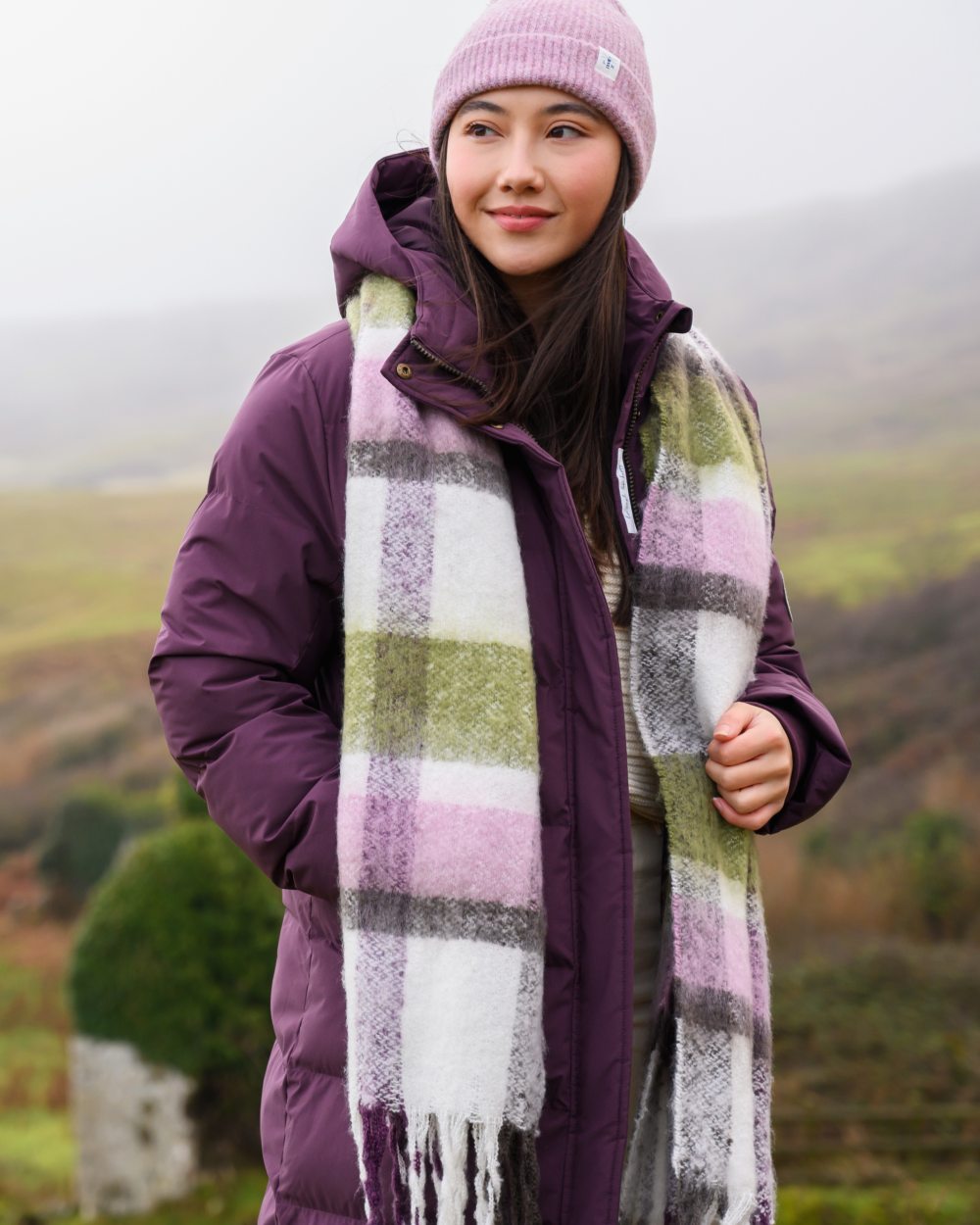 Damson coloured Lighthouse Savannah Coat on outdoor background