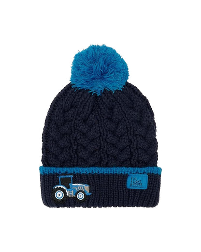 Lighthouse Childrens Bobbie Bobble Hat in Blue Tractor 