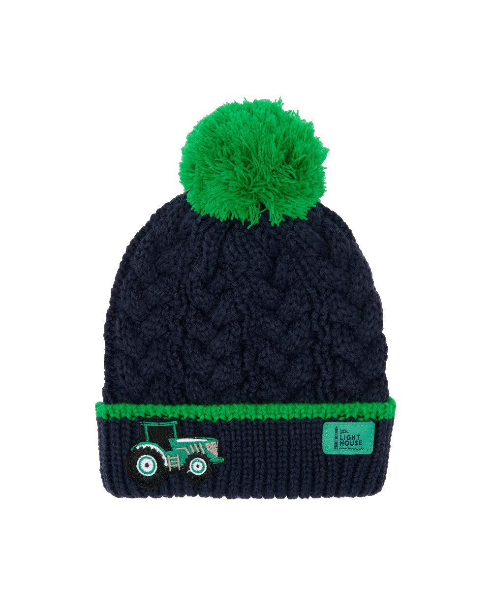 Lighthouse Childrens Bobbie Bobble Hat in Green Tractor
