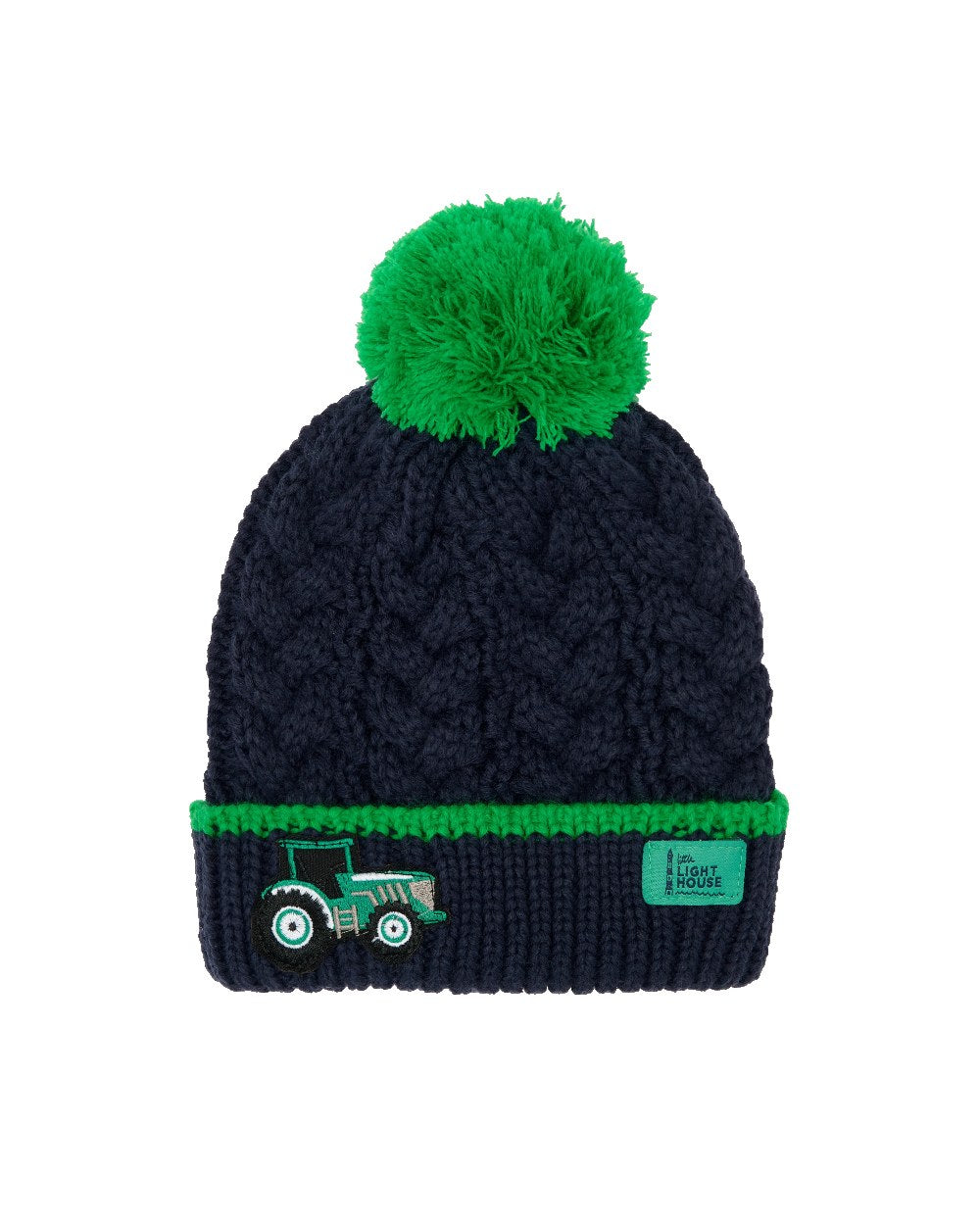 Lighthouse Childrens Bobbie Bobble Hat in Green Tractor 